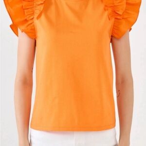 English Factory Vibrant Orange Ruffle Blouse (Worn ONCE)